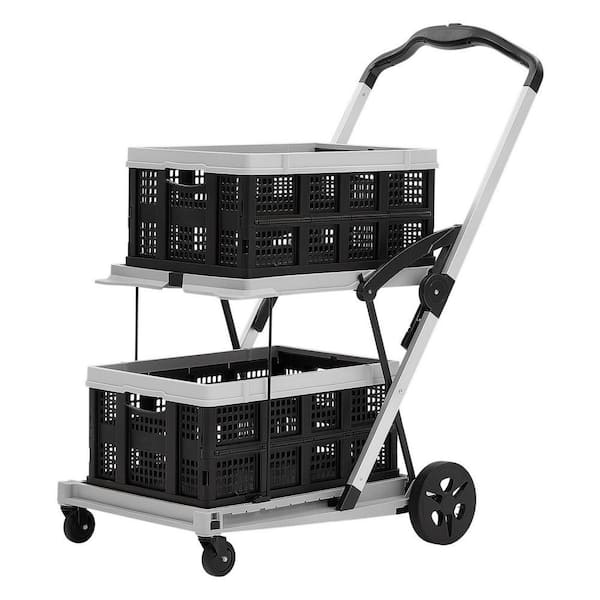 Collapsible Shopping Cart with Wheels Foldable for Grocery Black Gray, 200 lbs. Rolling Utility Cart, Hand Truck