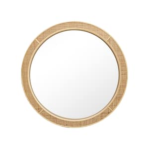 35.5 in. W x 35.5 in. H Round Rattan Framed Light Brown Wall Mirror