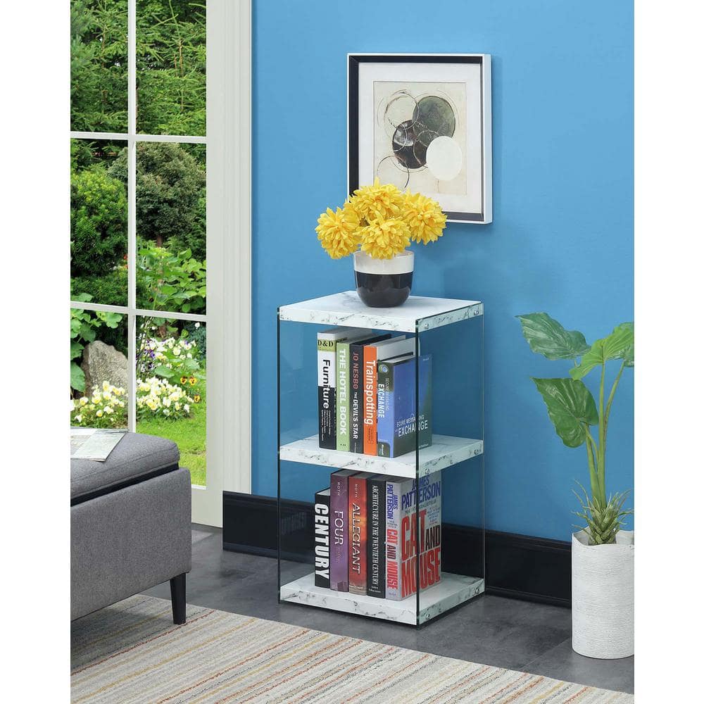 SoHo White Faux Marble 3-Tier Floating Illusion Bookcase