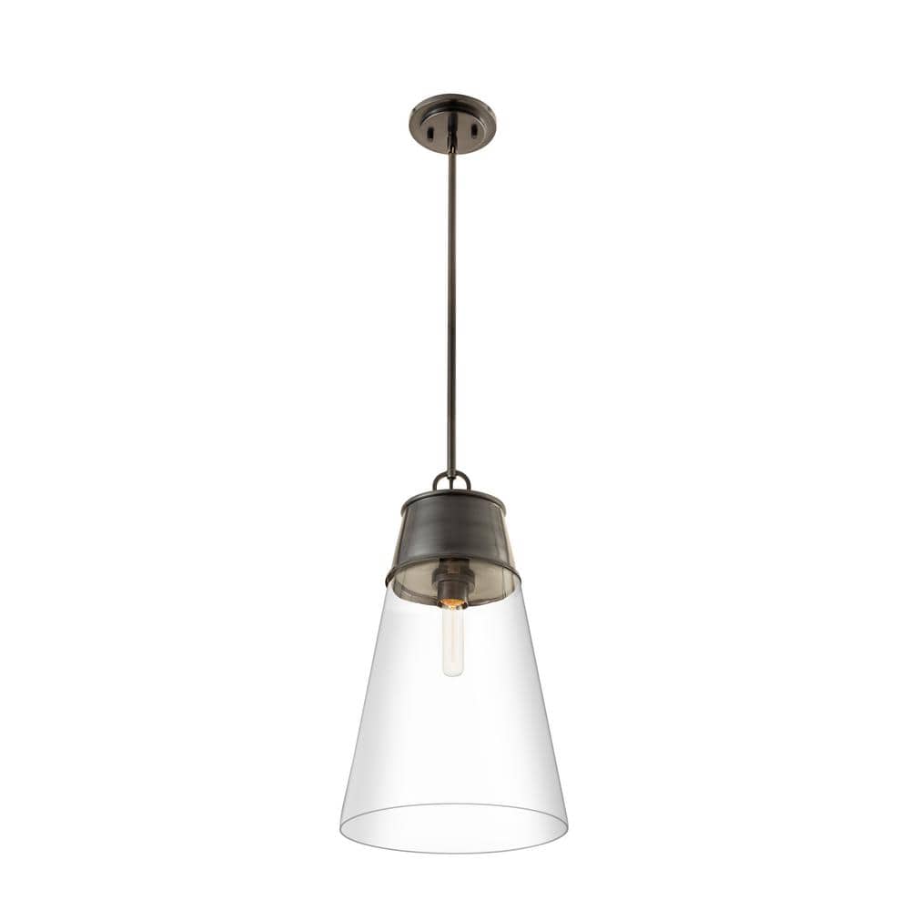 Wentworth Plated Bronze and Clear Glass Conical Pendant Light