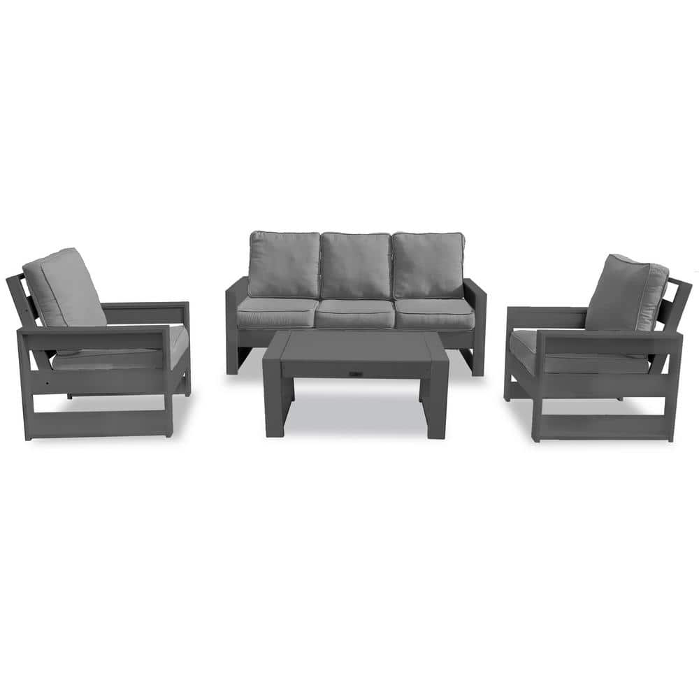 LuXeo Pacifica Gray 4-Piece Plastic Patio Conversation Deep Seating Set ...