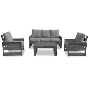 Pacifica Gray 4-Piece Plastic Patio Conversation Deep Seating Set with Gray Cushions