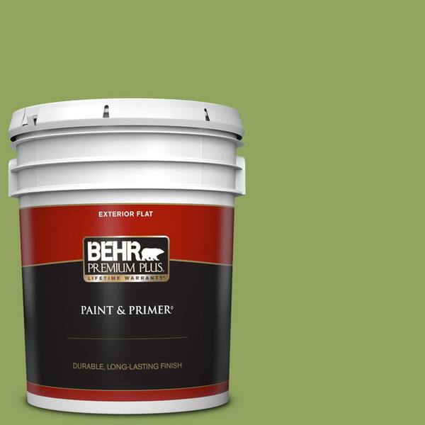 BEHR PREMIUM PLUS 5 gal. Home Decorators Collection #HDC-MD-15 Zesty Apple Flat Exterior Paint & Primer