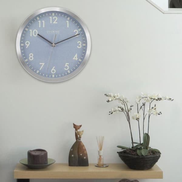La Crosse Technology 10 in. H Round Silver Metal Analog Wall Clock with Blue Dial
