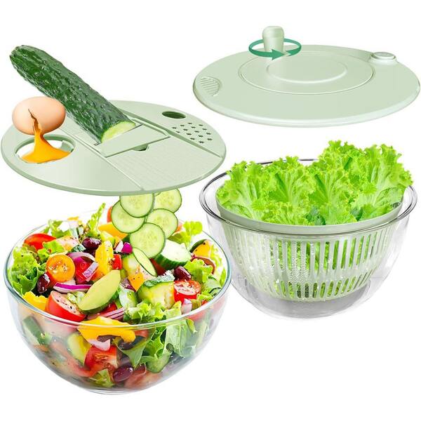 Large Salad Spinner & Colander Set – Leaf Dryer For Lettuce, Herbs, Veg | Easy-Clean Plastic Design