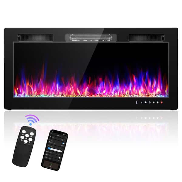 Karl home 36 in. Wall Mount / Recessed 12-Color Flames Electric Fireplace with Remote Control in Black