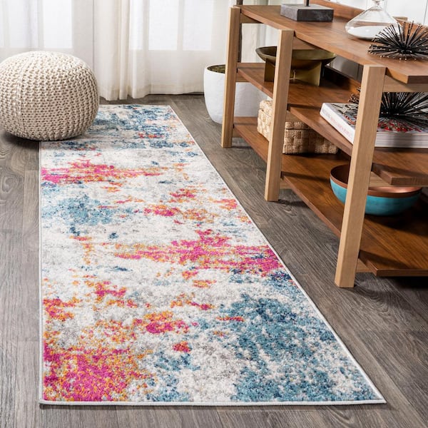 Sunset Modern Abstract Blue/Multi 2 ft. x 8 ft. Runner Rug