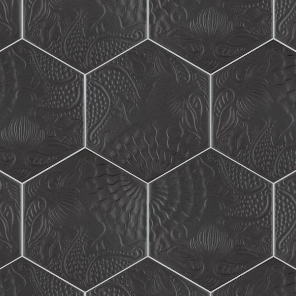 Merola Tile Gaudi Hex Black 8-5/8 in. x 9-7/8 in. Porcelain Floor and Wall Tile (11.5 sq. ft./Case)