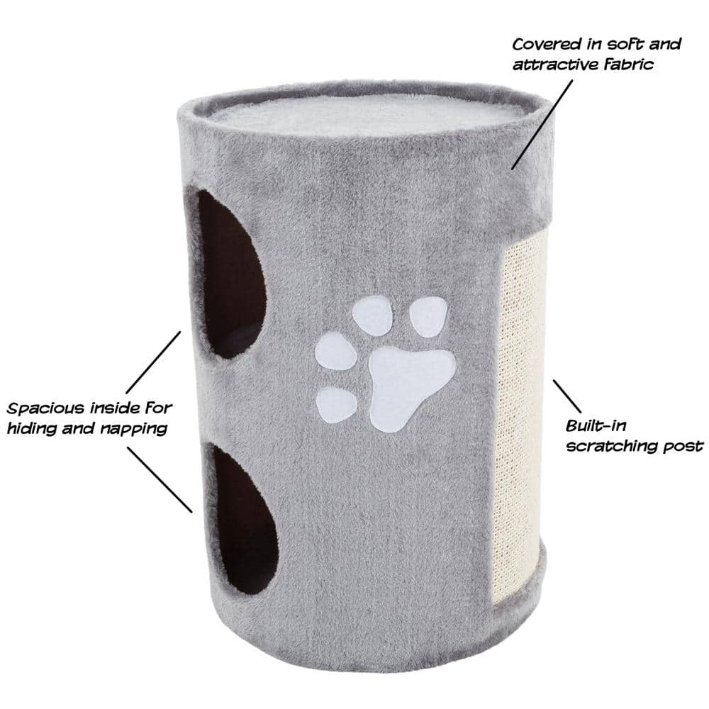Gray Plush 2-Story Cat Condo with Sisal Scratching Surface