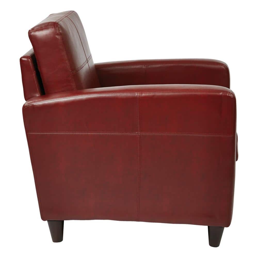 Crimson Red Leather Accent Chair with Wood Legs