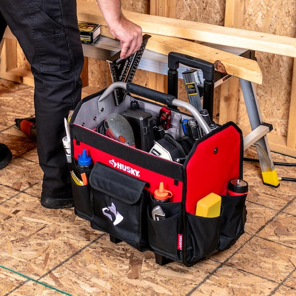 Husky 18 in. Rolling Open Tote Tool Bag with Extended Handle