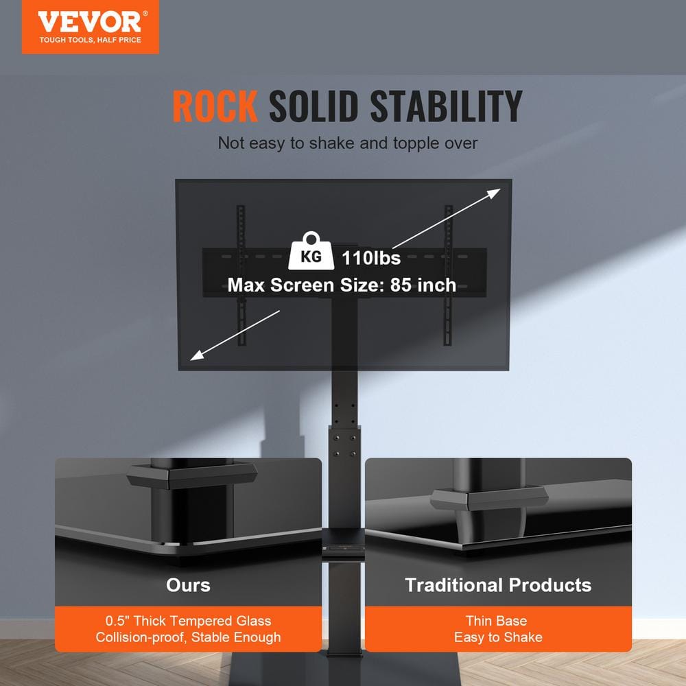 Black Adjustable Freestanding Swivel TV Stand Mount for 32 to 85 inch TVs