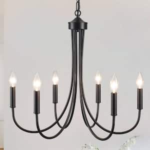 23.62 in. 6-Light Black Classic Chandelier for Kitchen Living Room with No Bulbs Included