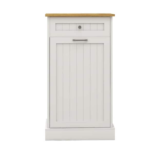 Modern 20 in. W x 13.78 in. D x 35.43 in. H White Linen Cabinet 1-Drawers and 1-Compartment Tilt-Out Trash