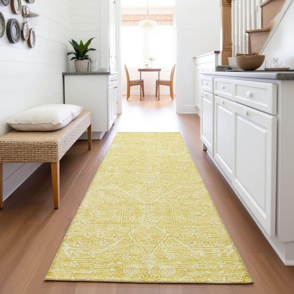 Mayfield Premium Machine Washable Abstract AMF1224 Gold 2 ft. 3 in. x 7 ft. 6 in. Runner Rug