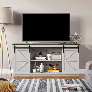 58 in. White Barn Door TV Stand for TVs up to 65 in.