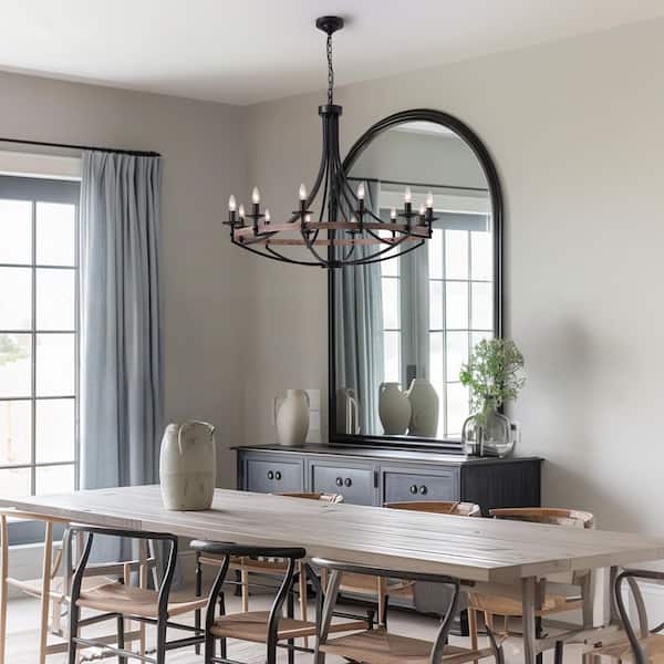 41 in. 12-Light Black Framhouse Chandelier for Foyer Dining Room