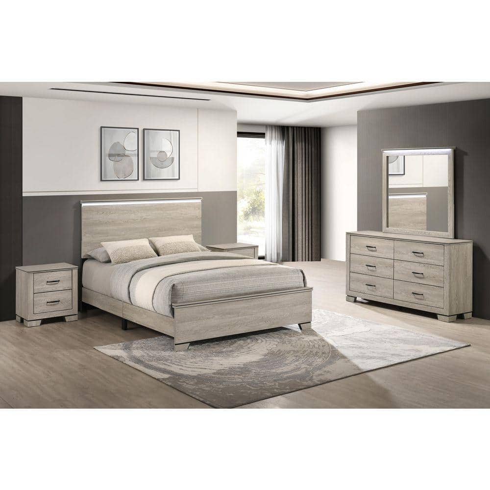 Best Quality Furniture Steph 5-Piece Greige (Gray and Beige) Rustic Oak  Wood Frame Queen Panel Bedroom Set With Nightstand B830-Q4N - The Home Depot