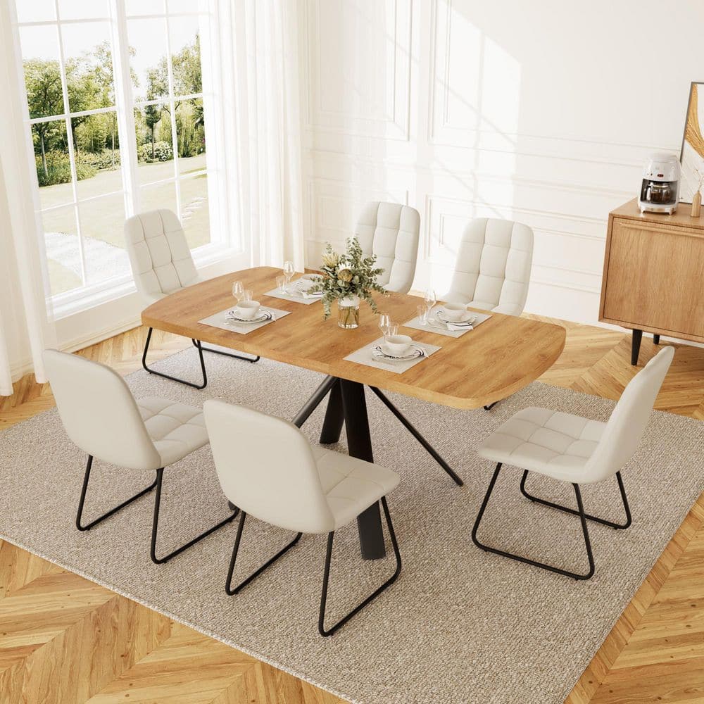 Go Janel GOJANE Modern 7-Piece Extendable Rectangle Oak MDF Top Dining Room Set ...
