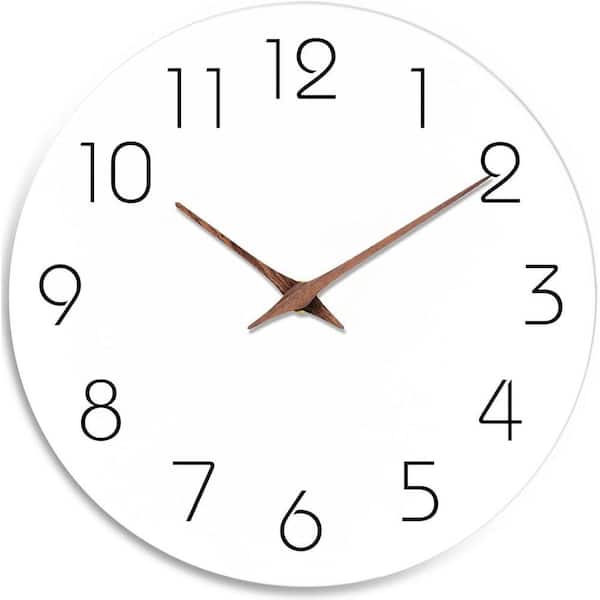 Wall Clock 14 in. White Battery Operated Silent Non Ticking Simple