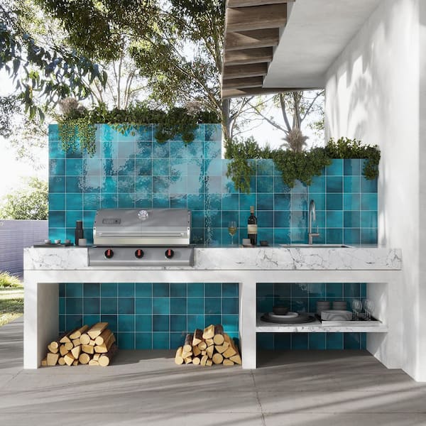 Zahara 6 in. x 6 in. Glossy Tropical Teal Porcelain Zellige Square Tile (5.38 sq ft/case)-22 Pack