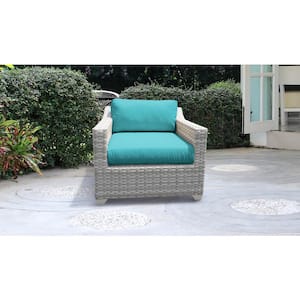 Cushioned Fairmont Wicker Outdoor Arm Lounge Chair with Aruba Blue Cushions