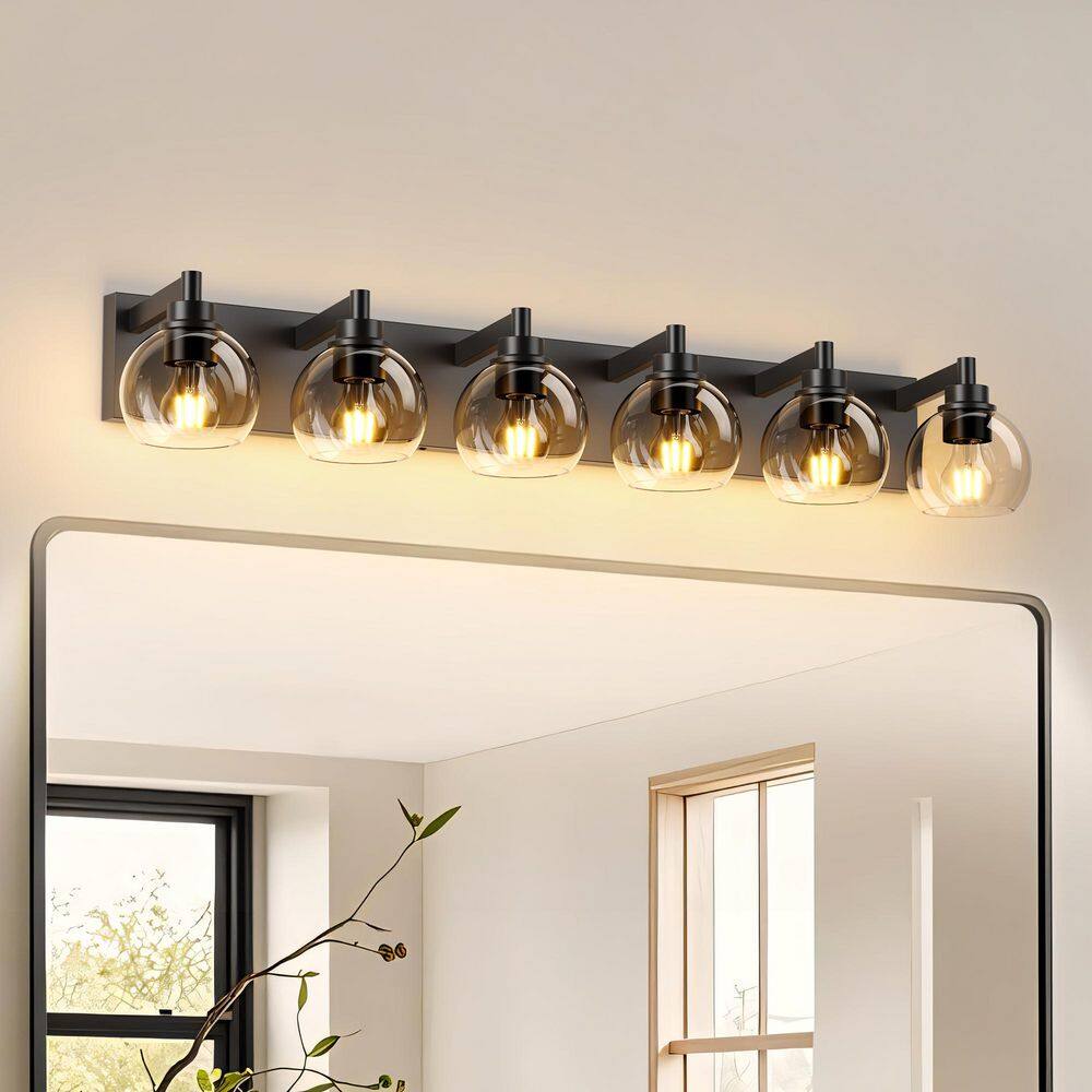 41 in. 6 Light Black Vanity Light with Clear Glass Truncated Spherical Shade price history on PriceWatchPro