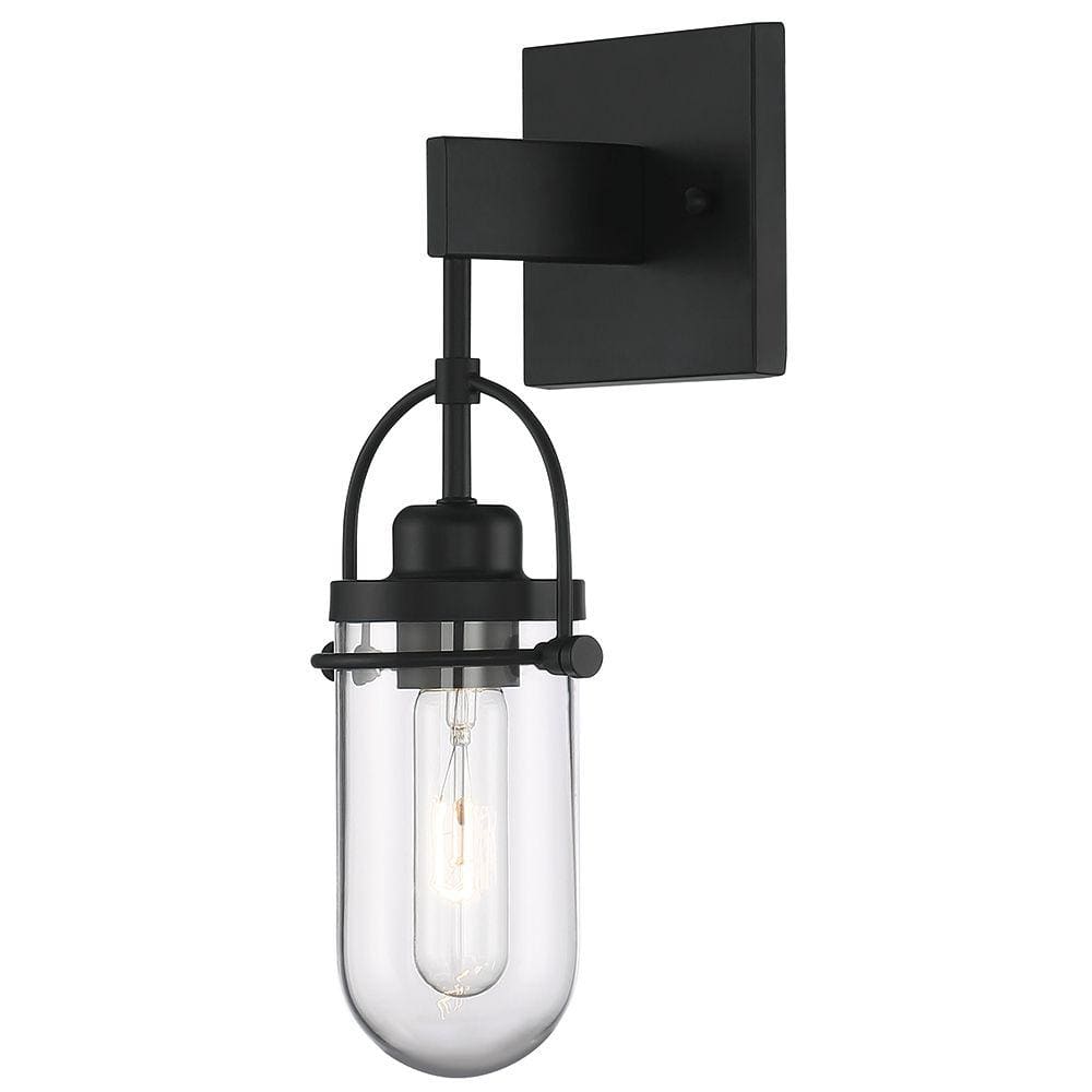 GLUCKSTEINELEMENTS Lowell 1-Light Black Wall Sconce with Glass Shade