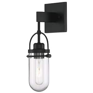 Lowell 1-Light Black Wall Sconce with Glass Shade