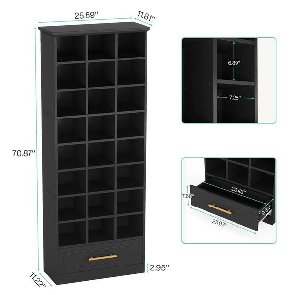 BYBLIGHT 70.86 in. H x 25.6 in. W Black 24-Pairs Tall Shoe