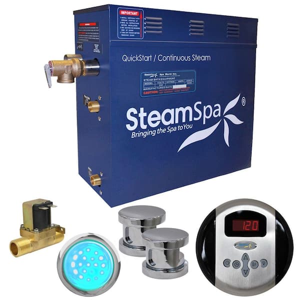 SteamSpa Indulgence 12kW QuickStart Steam Bath Generator Package with Built-In Auto Drain in Polished Chrome