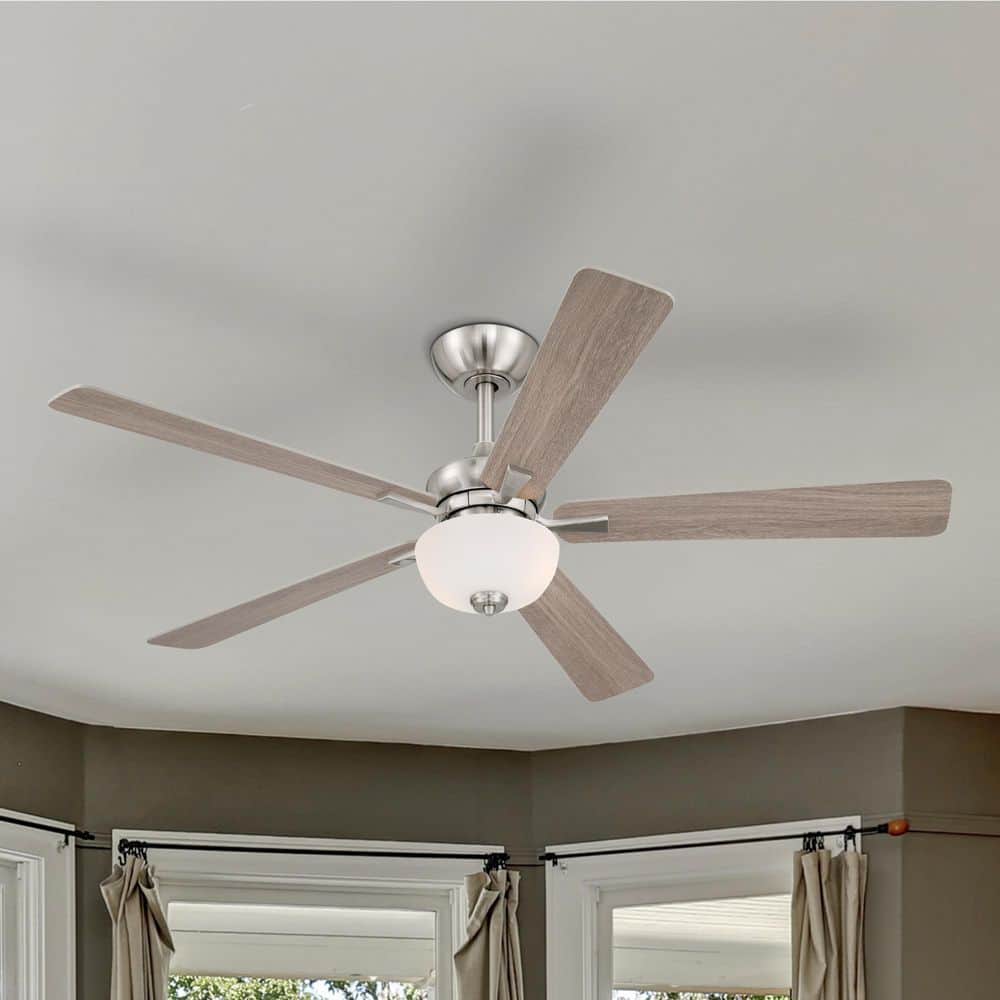 Dines 52 in. Indoor Brushed Nickel Transitional Ceiling Fan with (2) 3000K LED Bulbs, Frosted Shade, Remote Included price history on PriceWatchPro