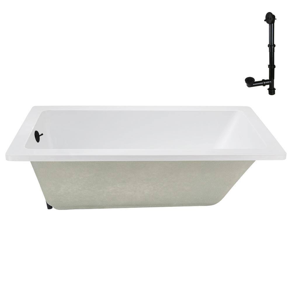 60" Glossy White Acrylic Drop-In Soaking Bathtub with Matte Black Trim