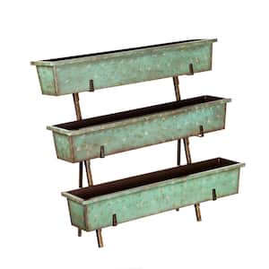 40 in. Distressed Teal Metal Planter with Distressed Copper Rack