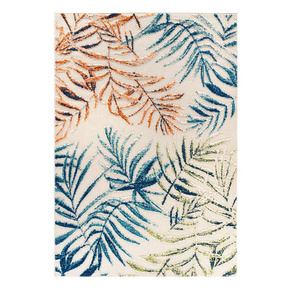 Bahama Palm Frond Floral Multicolor Synthetic 5' x 7' Indoor/Outdoor Area Rug