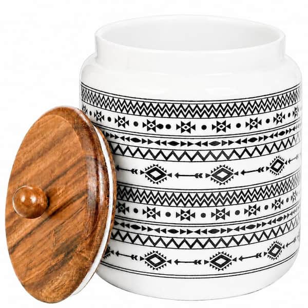 100 floz Black Ceramic Food Storage Canister with Airtight Wooden Lid for Coffee, Sugar, Tea and Flour