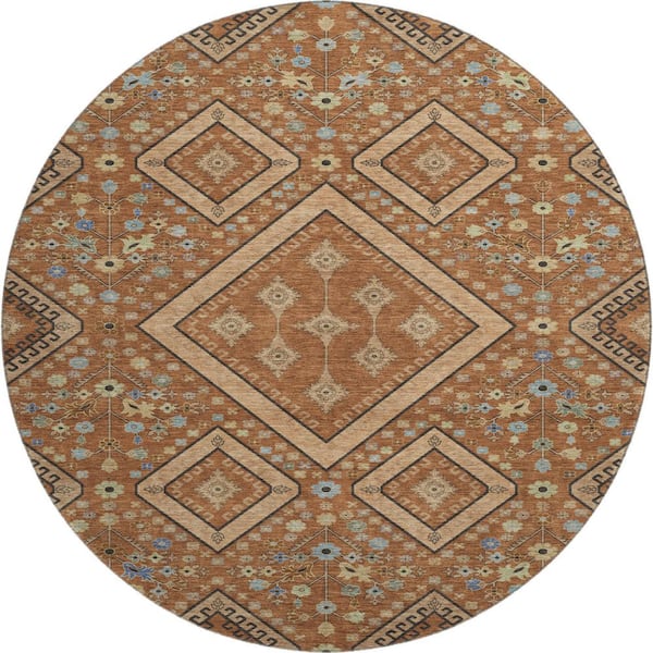 Mayfield Premium Machine Washable Abstract AMF2459 Paprika 8 ft. x 8 ft. Round Rug
