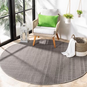 Bermuda Gray 7 ft. x 7 ft. Round Striped Indoor/Outdoor Patio  Area Rug