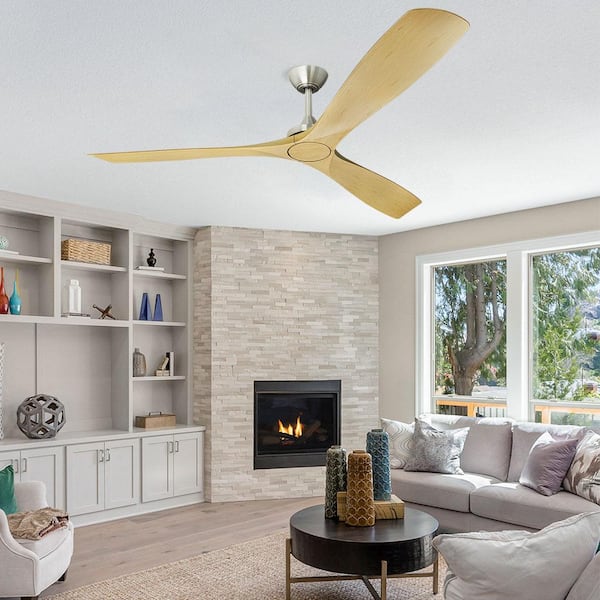 60 inch Outdoor Ceiling Fan Without Light, 3 Blade Modern Ceiling Fan No  Light, DC Motor Wood Ceiling Fans with Remote ​for Indoor Bedroom Living  Room