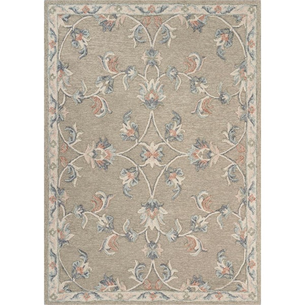 Rory Classic Cream/Gray 5 ft. x 7 ft. Mirroring Floral Bloom Area Rug