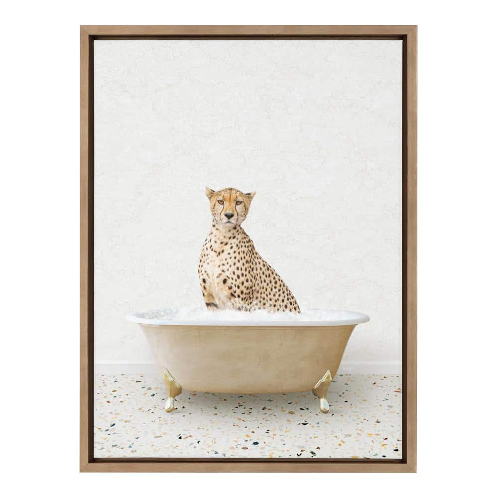 Cheetah in Terrazzo Bath Gold Framed Canvas Wall Art 18x24