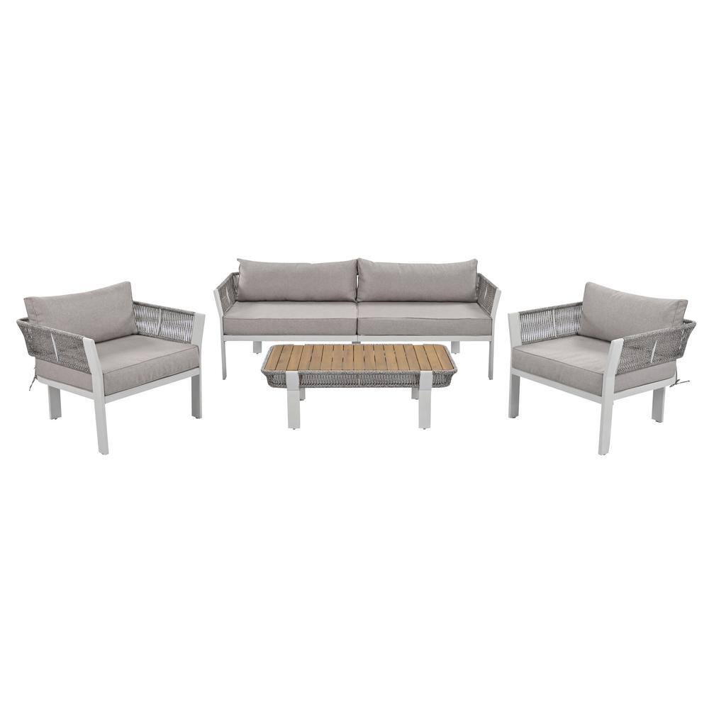 4-Piece Outdoor Wicker Patio Conversation Set with Gray Cushions, Patio Sec