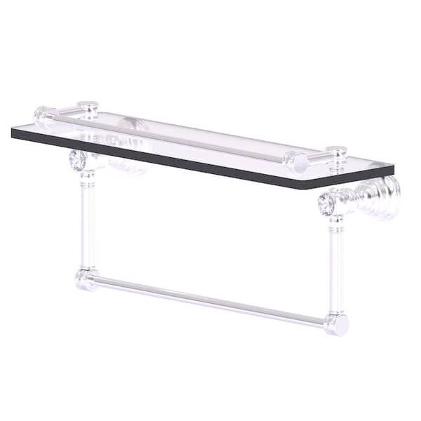Allied Brass Carolina Crystal Collection 16 in. Gallery Glass Shelf with Towel Bar in Satin Chrome