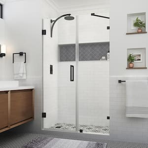 Nautis XL 50.25 - 51.25 in. W x 80 in. H Hinged Frameless Shower Door in Matte Black with Clear StarCast Glass