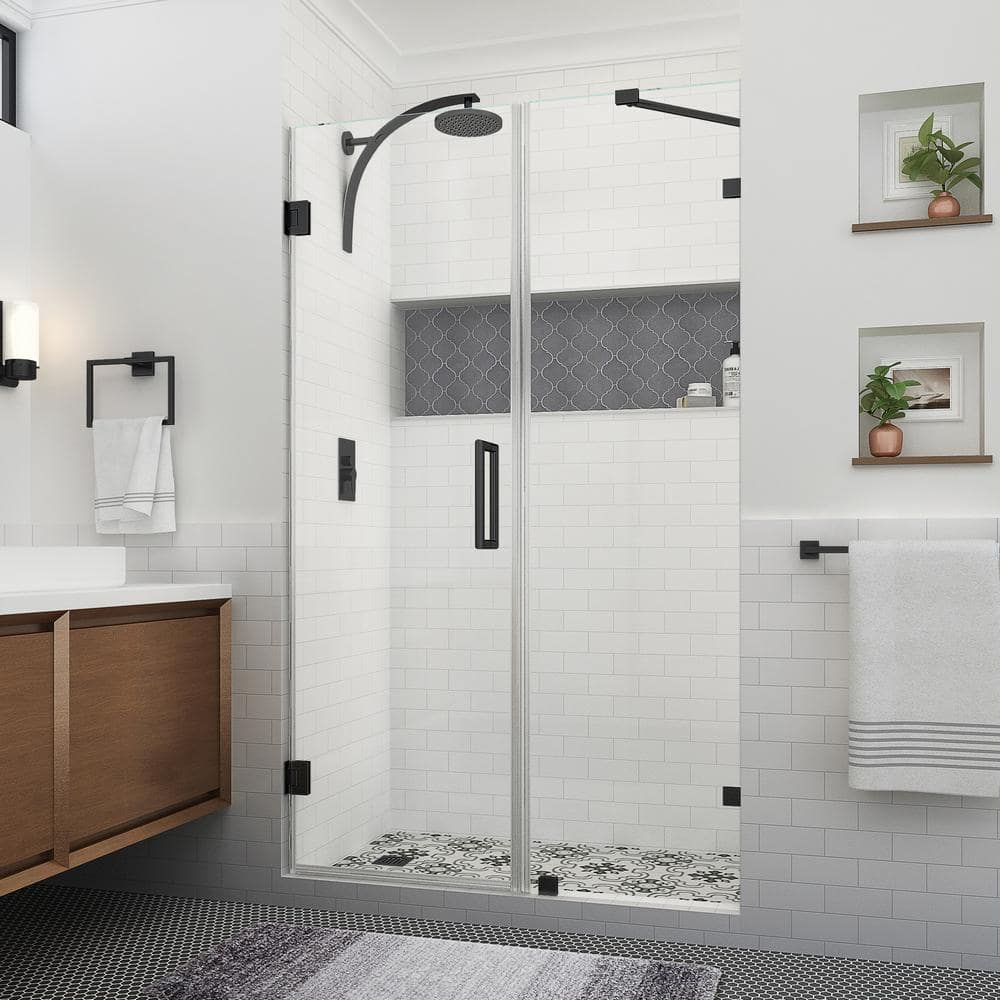 Matte Black Frameless Hinged Shower Door with Clear Glass, 80" Height