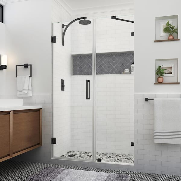 Aston Nautis XL 52.25 - 53.25 in. W x 80 in. H Hinged Frameless Shower Door in Matte Black with Clear StarCast Glass