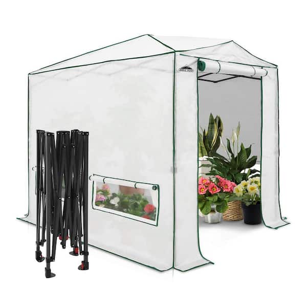 EAGLE PEAK 6 ft. W x 8 ft. D Portable Pop-Up Walk-In Greenhouse, Heavy-Duty Translucent Woven PE Canopy