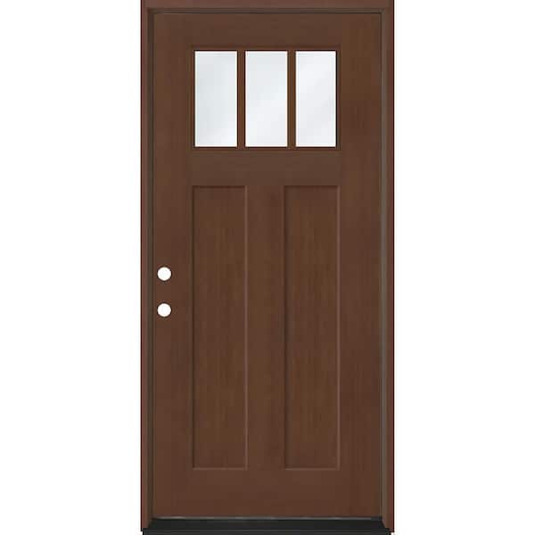 Regency 36 in. x 80 in. 1/4 TopL 3SDL Clear Glass RHIS Chestnut Fir Fiberglass Prehung Front Door with 4-9/16 Jamb