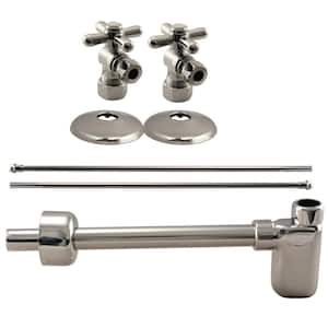 1/2 in. Brass Nominal Compression Cross Handle Angle Stop with 3/8 in. Risers and P- Trap Sink Kit, Polished Nickel