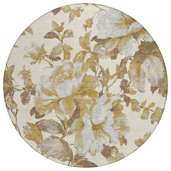 Chantille Machine Washable Indoor/Outdoor Abstract ACN3063 Wheat 8 ft. x 8 ft. Round Rug